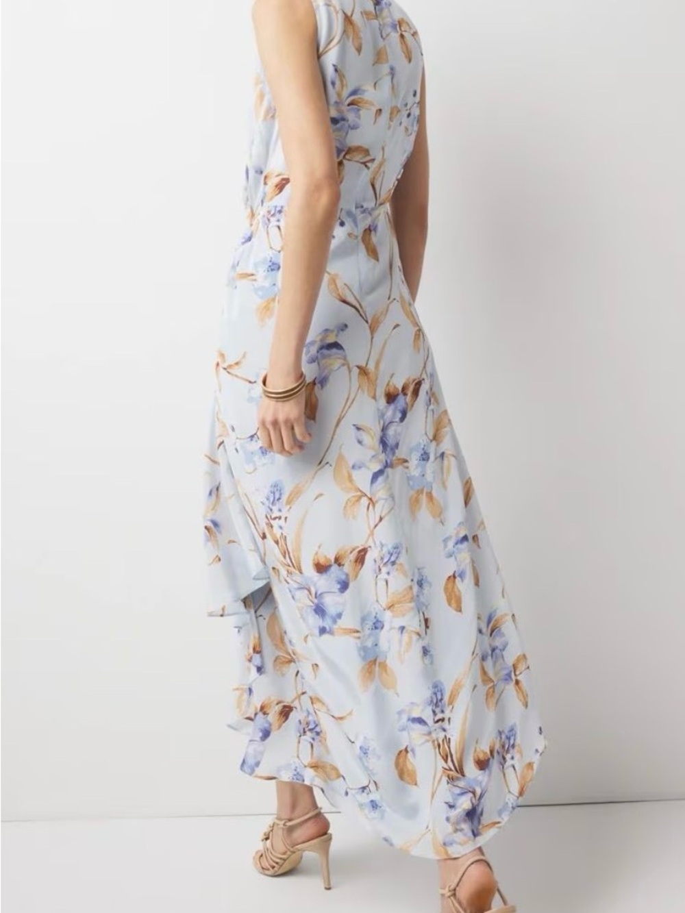 WHBM Cowl Neck Ruched Midi Dress Floral in Light Blue Size 6 - Picture 4 of 17